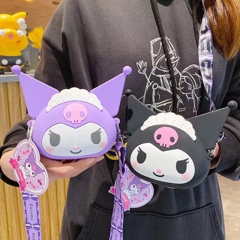 Túi Đeo Chéo Đựng Tiền Xu Son Môi Chìa Khóa Bằng Silicon Hình Sanrio Melody Kuromi Hello Kitty Cinnamoroll Cho Học Sinh