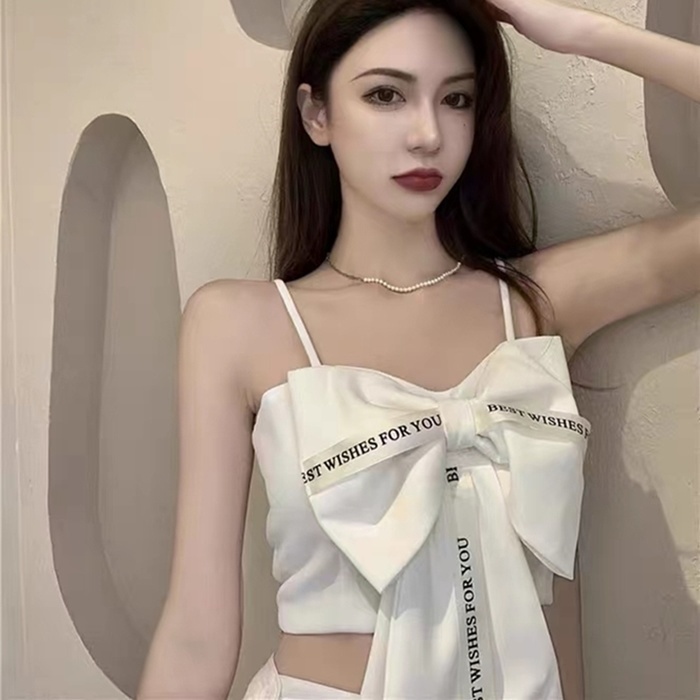 Jiashucheng Áo Hai Dây Thắt Nơ Eo Hẹp Màu Trơn Mặc Ngoài Trời Ngọt Ngào Mùa Hè Niche Mặc Trong Desire Sweet Girl Hot