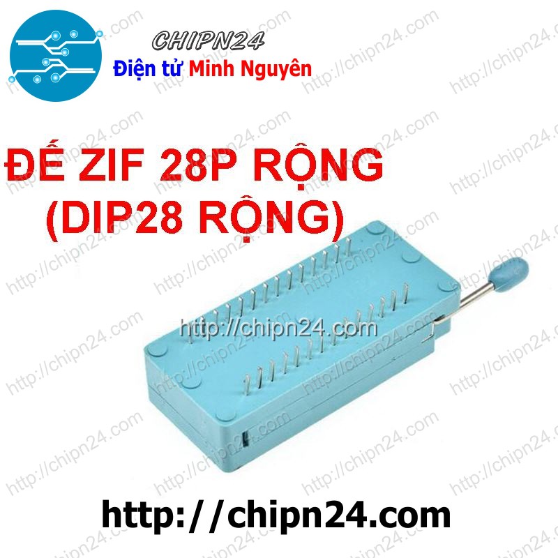 [1 CÁI] ĐẾ ZIF 28P RỘNG (DIP28 RỘNG) (Màu Xanh, có cần gạt)