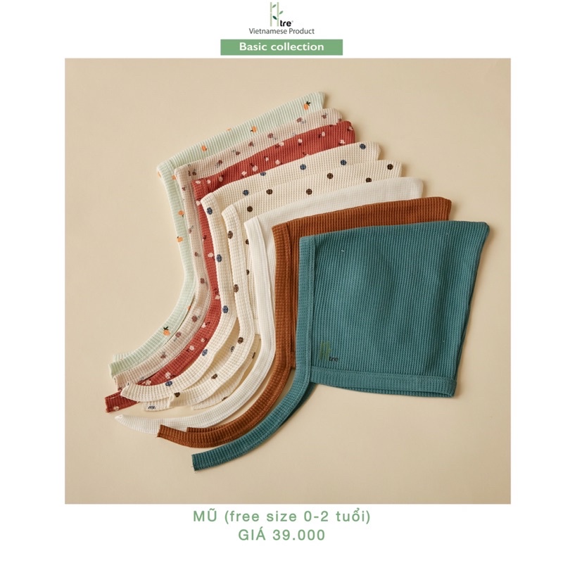Mũ chóp buộc dây freesize cotton waffle Trebaby