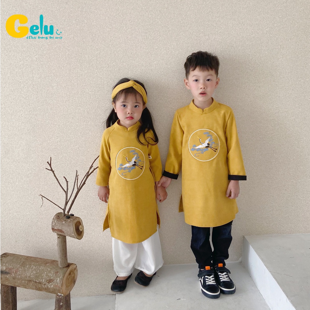 Sét áo dài cách tân cho bé chất liệu Nhung Text Hàn cao cấp cho trẻ em - Gelukids-B025
