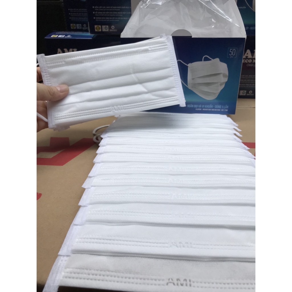 Khẩu trang y tế Ami màu trắng hàng 4 lớp kháng khuẩn 50 chiếc cao cấp | BigBuy360 - bigbuy360.vn