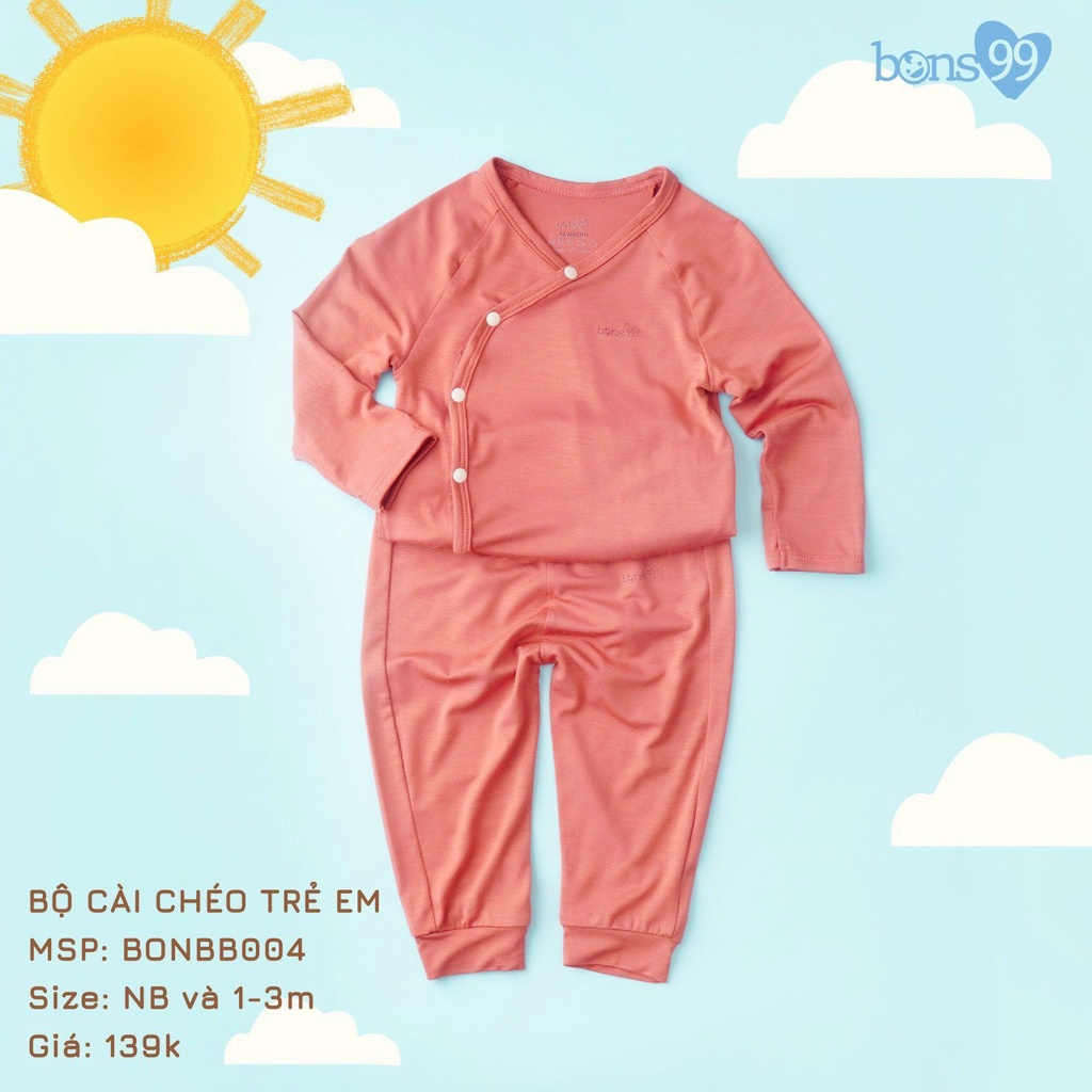 Bộ cài giữa dài tay sơ sinh họa tiết Bons99 cho bé