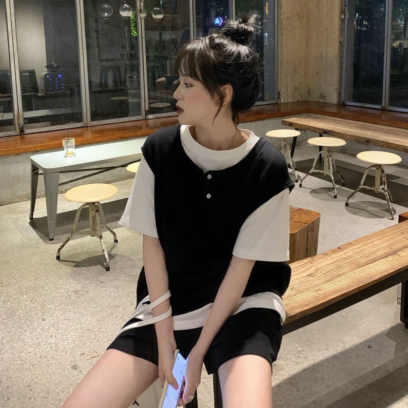 Bộ Áo Thun Cotton Ngắn Tay + Quần Short Thời Trang Đáng Yêu Cho Nữ 2021 | BigBuy360 - bigbuy360.vn