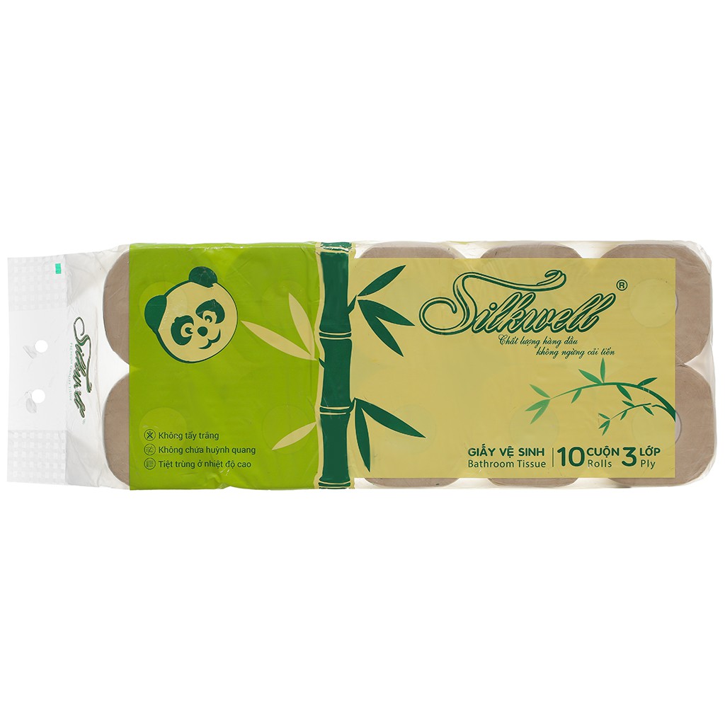GIẤY VỆ SINH SILKWELL BROWN THAN TRE CÓ LÕI DÂY 10 CUỘN X 3 LỚP