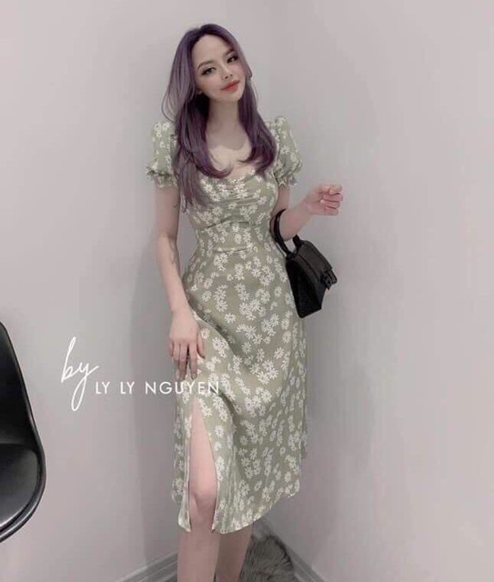 [Mã FAMAYWA2 giảm 10K đơn 50K] ❌BIG SALE❌Đầm hoa cúc nhún ngực xẻ tà | BigBuy360 - bigbuy360.vn