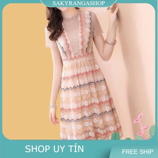 ĐẦM REN THÊU HOẠ TIẾT CỔ KẾT ĐÁ CAO CẤP ( hàng nhập)