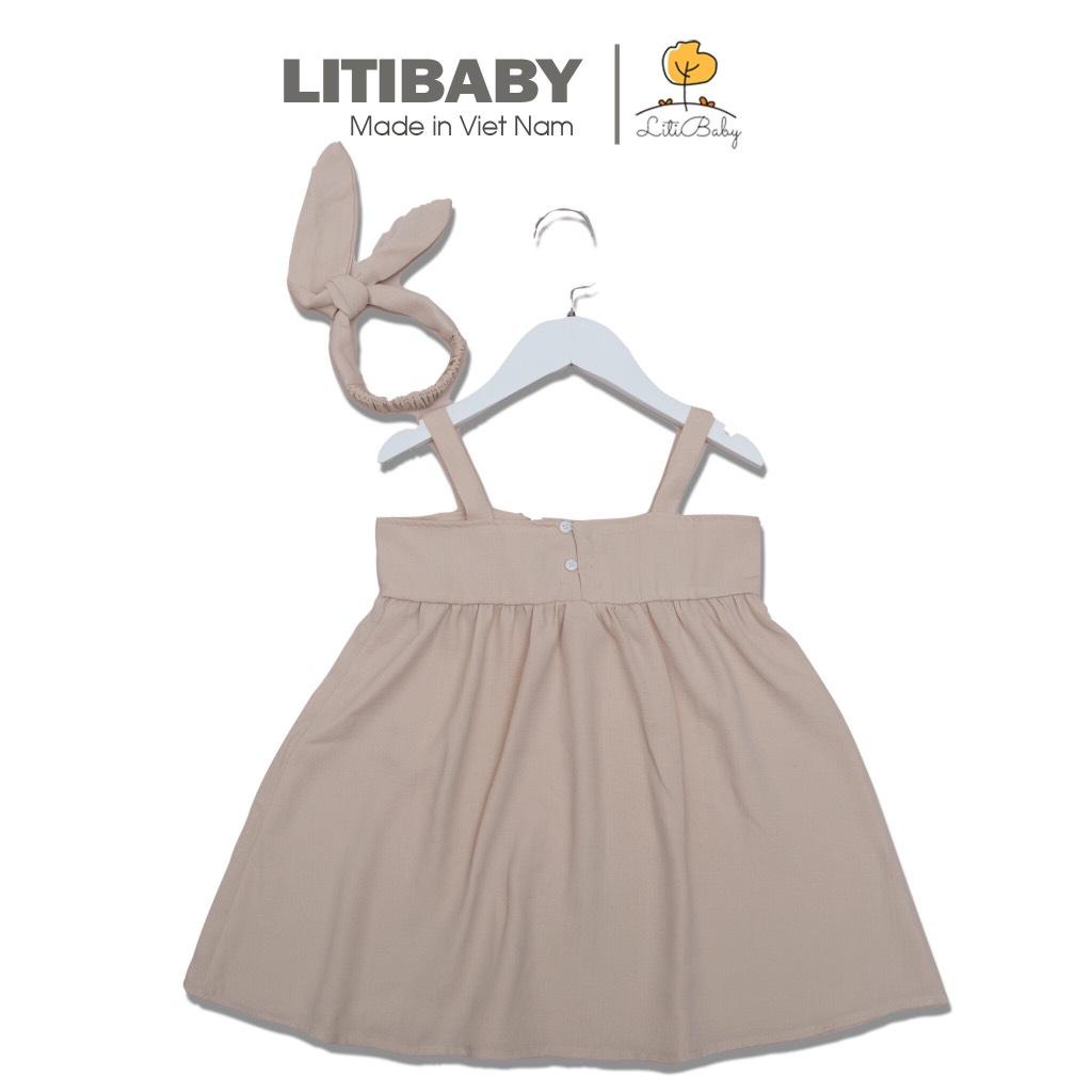 Váy 2 dây kèm băng đô litibaby size 4/9T. Chất đũi mềm đẹp, kèm băng đô xinh yêu