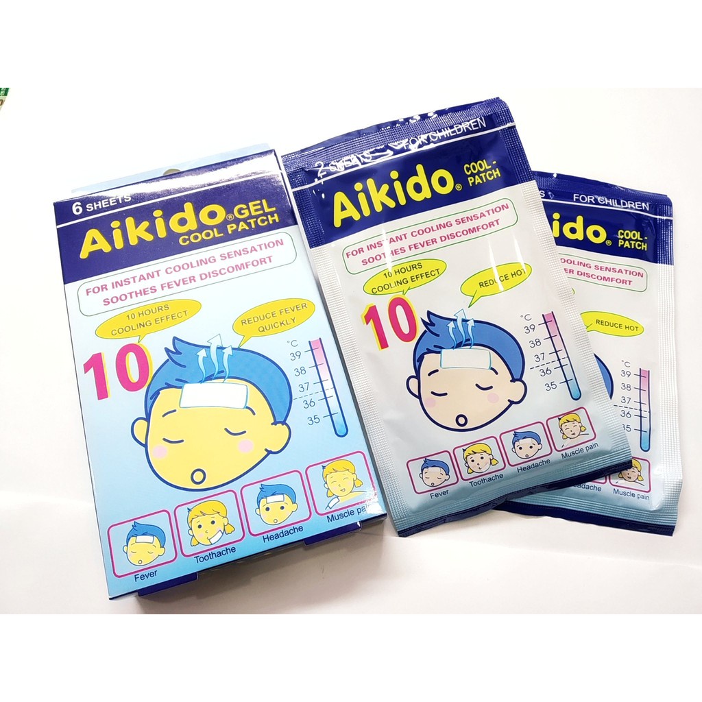 Miếng dán hạ sốt Aikido( hộp 6 miếng) - miếng dán hạ nhiệt cho bé và người lớn- giúp hạ sốt, giảm đau răng,nhức đầu