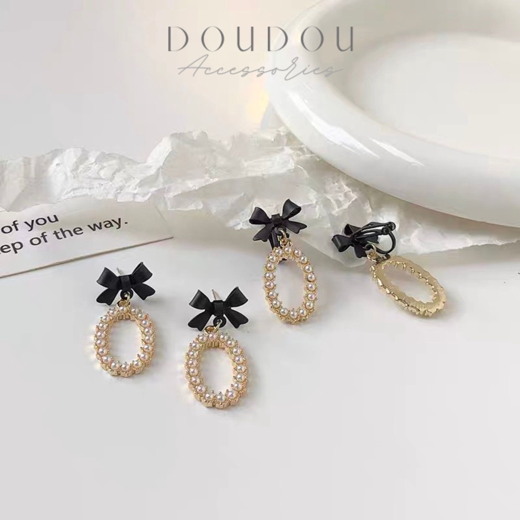 Bông tai ngọc trai nhân tạo Doudou Khuyên hoa tai nữ dài phong cách Hàn Quốc chuôi bạc 925 thanh lịch thời trang EH031