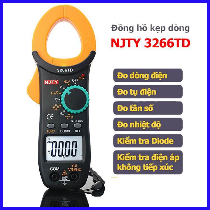 Ampe kìm Đồng hồ kẹp dòng vạn năng NJTY 3266TD đo tụ, tần số, nhiệt độ, điện trở, điện áp
