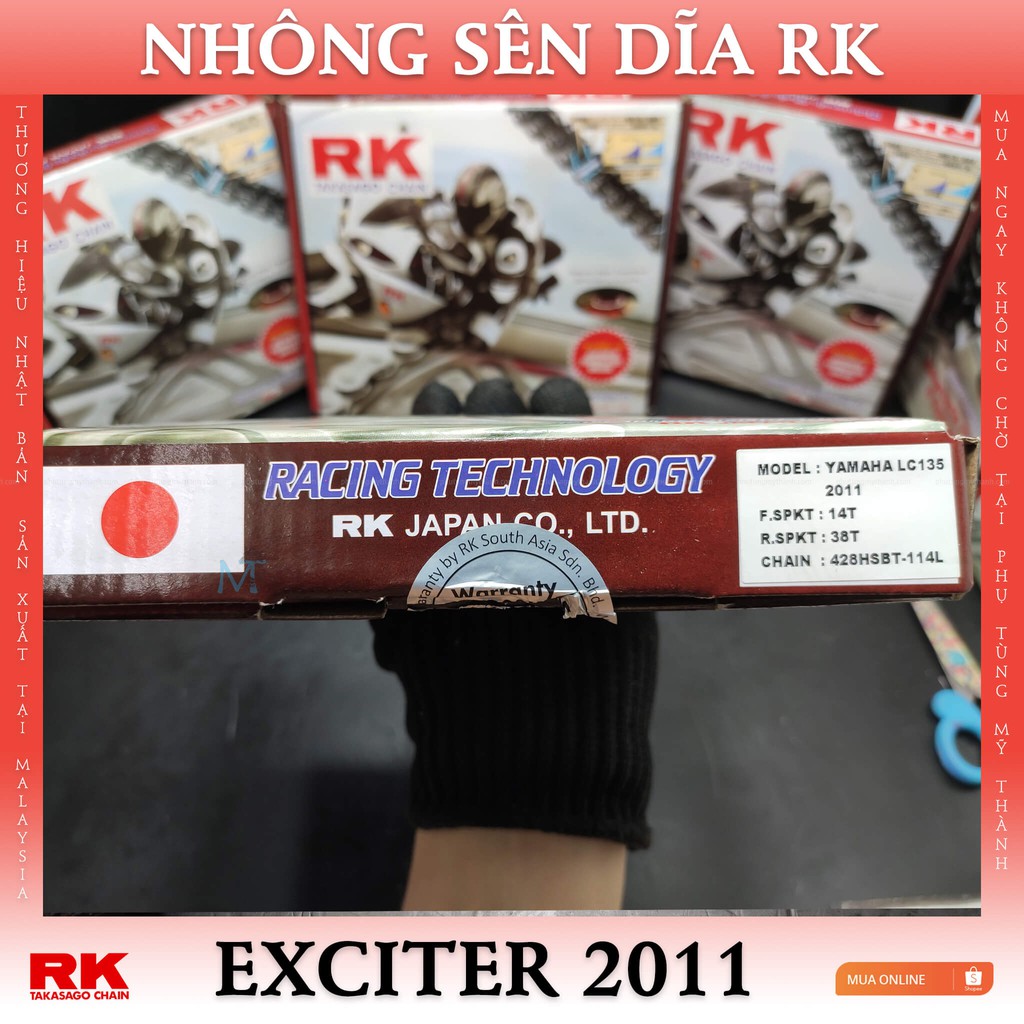 Nhông sên dĩa RK xe Exciter 135 đời 2011-2014 chính hiệu