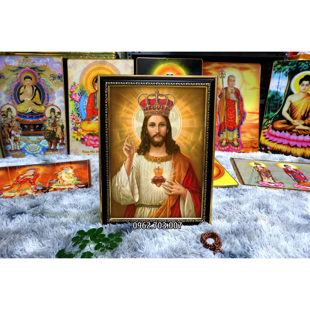 [NHIỀU MẪU] Tranh công giáo chúa Jesus bằng vải phủ bóng khung composite xịn xò 36x48cm