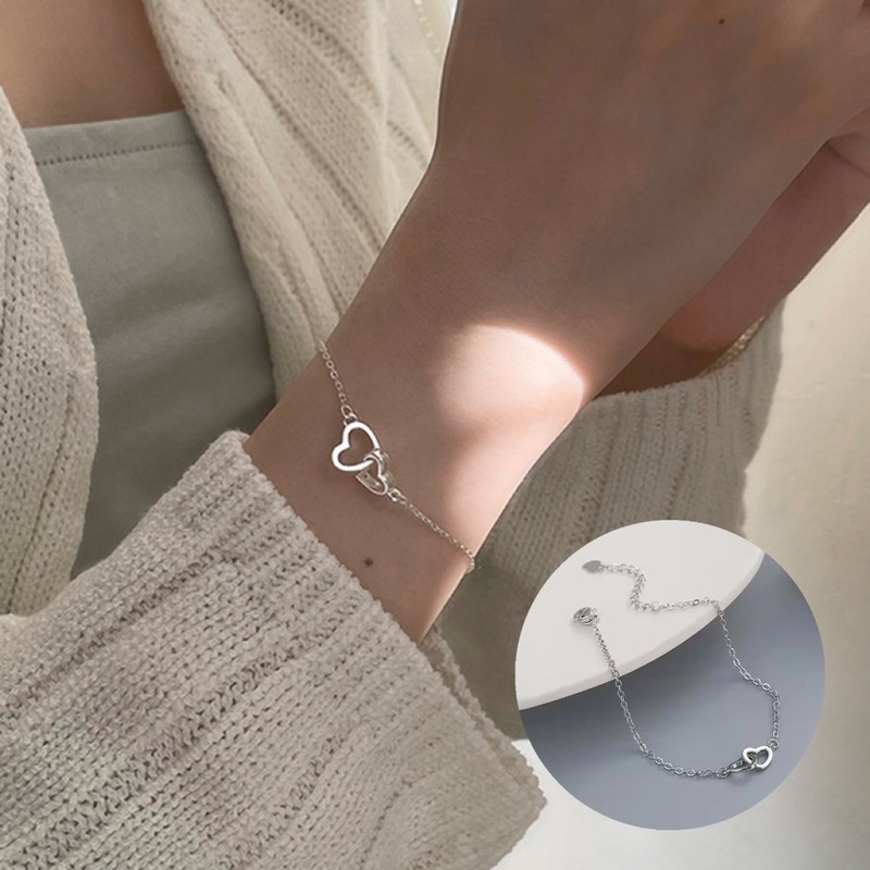 Vòng Tay Và Vòng Tay Hình Trái Tim Đôi Màu Bạc Thời Trang Dự Tiệc Cưới Dành Cho Nữ