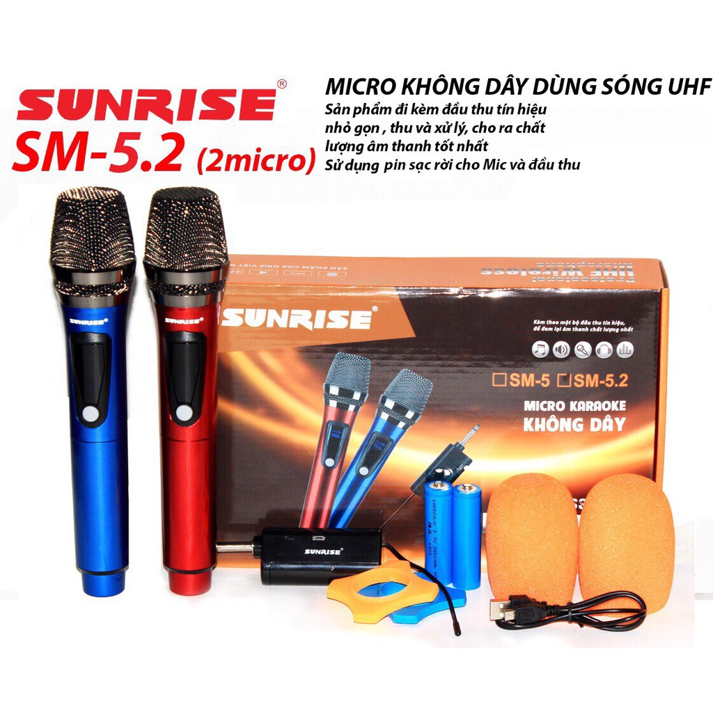 [Mã ELHACE giảm 4% đơn 300K] Micro không dây sunrise SM-5.2 (2 Mic)