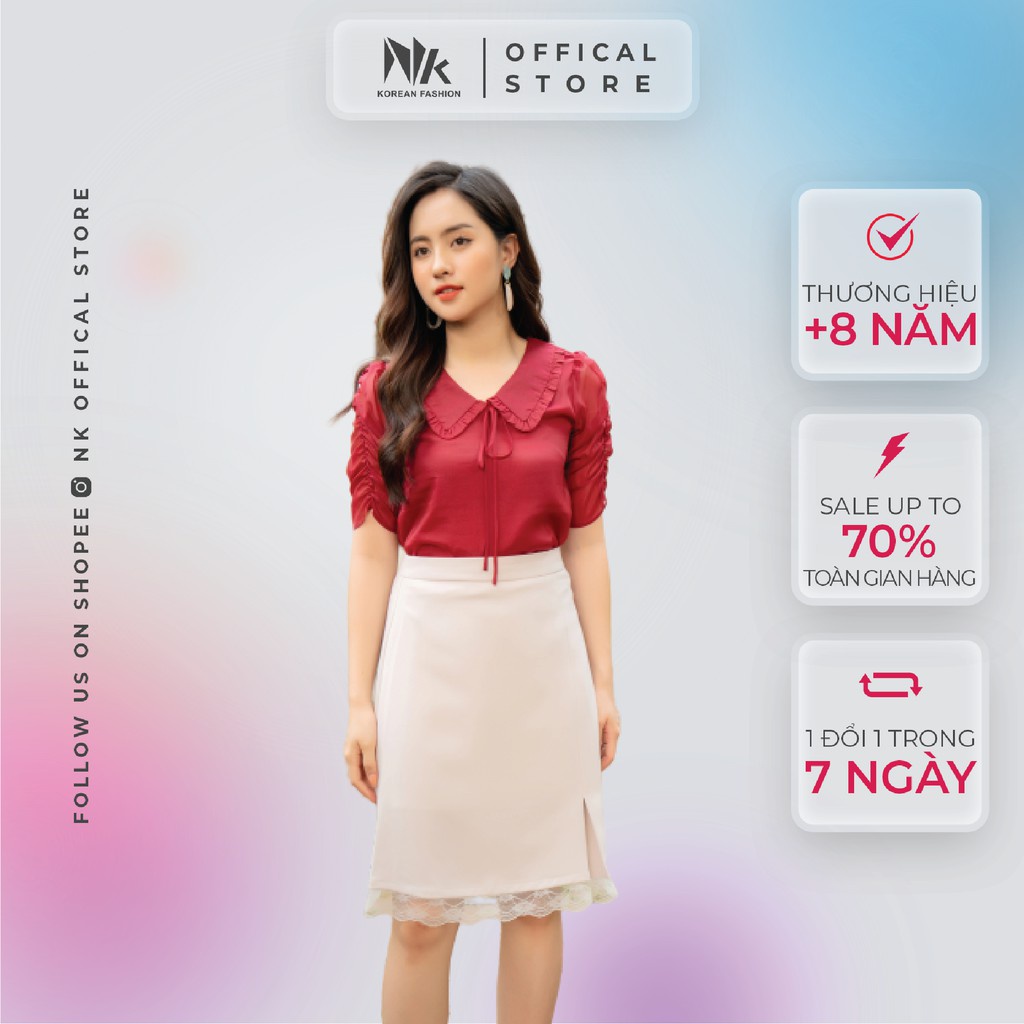 Chân Váy Thiết Kế Công Sở NK FASHION Dáng Chữ A Gấu Váy Phối Ren, Chất Liệu Mát Mẻ, Phong cách Hàn Quốc NKFCV2104001