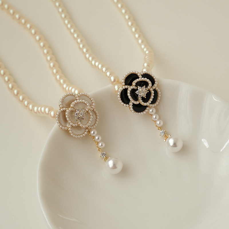 Vòng Cổ Choker Phối Hạt Ngọc Trai Hình Hoa Trà Thanh Lịch Cao Cấp Cho Nữ Đi Tiệc