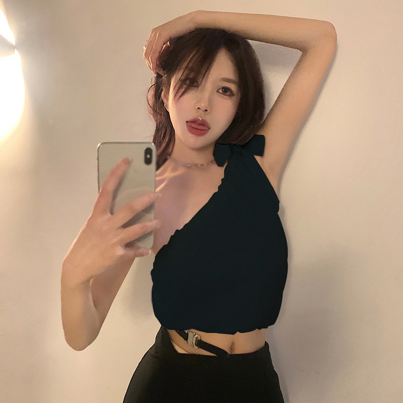 Áo Hai Dây Ngắn Màu Trơn Thắt Nơ Phong Cách Hàn Quốc Thời Trang Cho Nữ