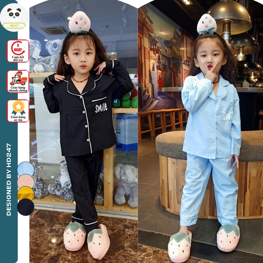 Đồ bộ cho bé gái mặc nhà SMILE đẹp pijama trẻ em chất kate lụa dễ thương mặc ngủ hàng chuẩn shop 0118