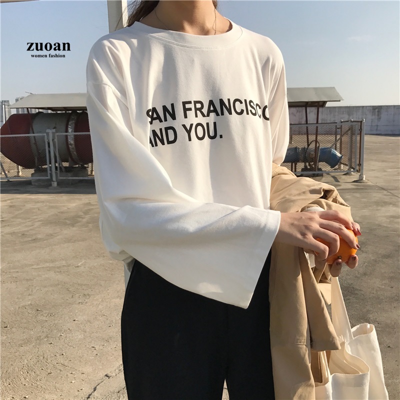 SUXI Áo Thun Nữ Dài Tay Cổ Tròn Thời Trang