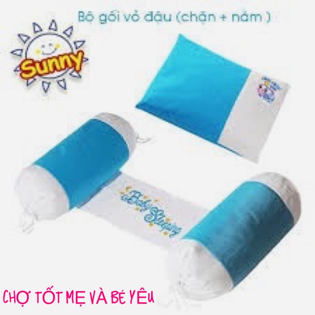 Bộ Gối Nằm Và Gối Chặn Cho Bé Sơ Sinh Vỏ Đậu Xanh ( công ty Sunny )