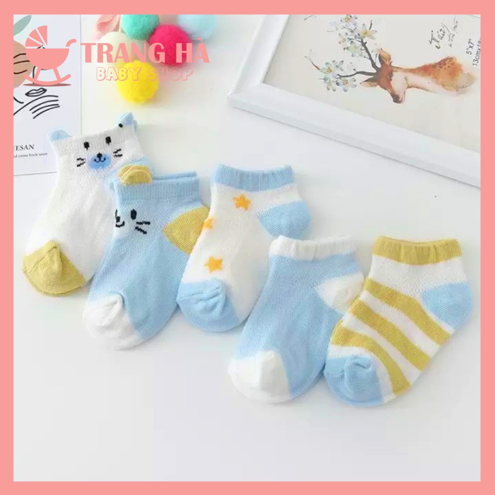 Set 5 Đôi Tất Thông Hơi Điều Hòa Cho Bé, Tất Lưới Kid's Socks Thoáng Khí Siêu Mềm Mại Cho Bé 0-12 Tháng