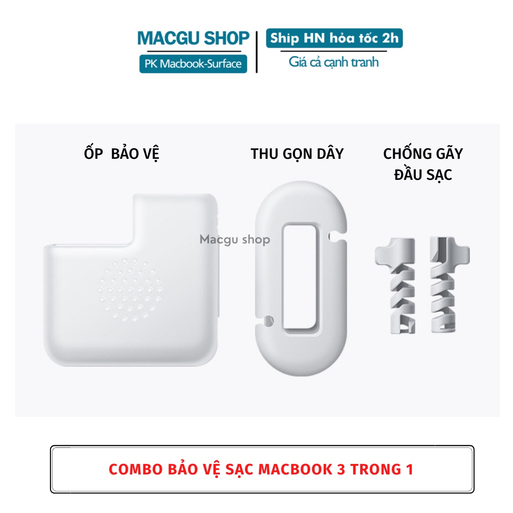 Ốp bọc sạc Macbook 3in1 kèm bộ cuốn bảo vệ chống đứt gãy đầu dây sạc bảo vệ sạc Macbook