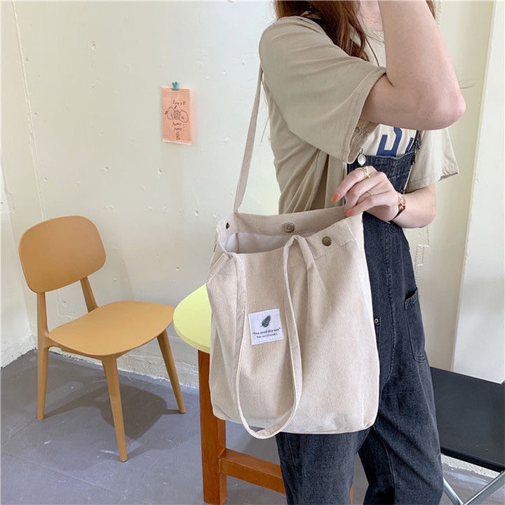Túi tote vải canvas có khóa phong cách Hàn Quốc