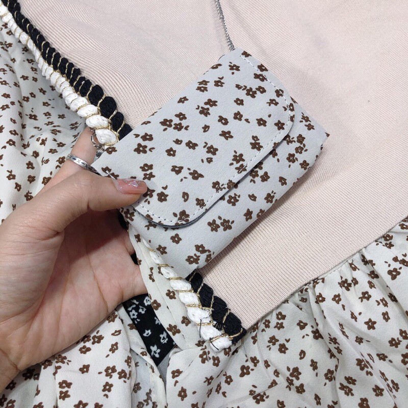 Set váy sơmi hoa nhí+gile len viền