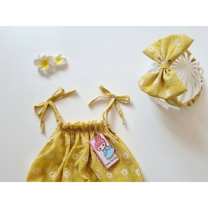 Áo liền quần kèm băng đô xinh cho bé