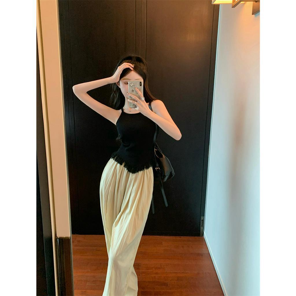 qkoole Áo Khoác cardigan Hai Mảnh Không Tay Tua Rua Màu Trơn Mỏng Mùa Hè Quyến Rũ Dễ Phối Đồ Cho Nữ