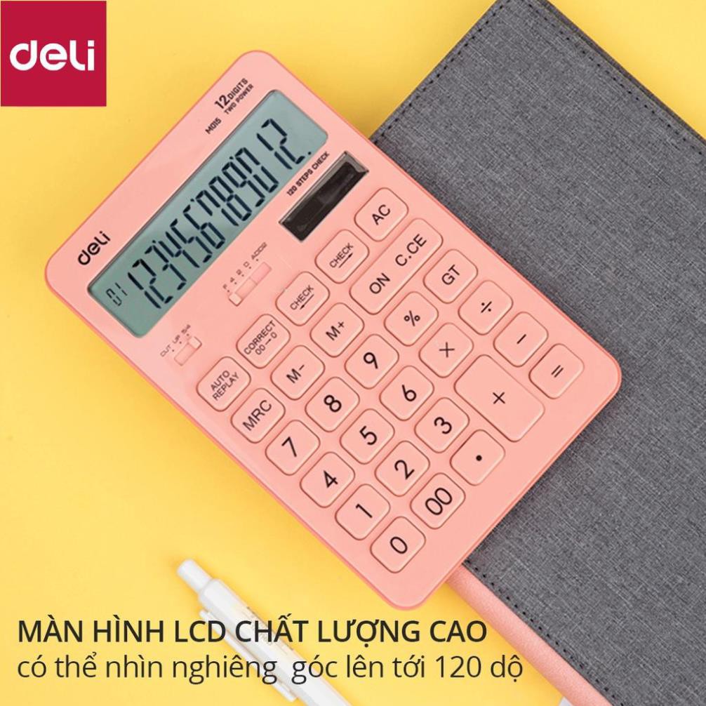 Máy tính để bàn Deli - 12 số - Nhiều màu sắc - Xanh dương/Hồng/Vàng - 1 chiếc - EM01531 / EM1541 / EM01551 [Deli]