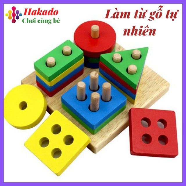 Đồ chơi montessori thả hình 4 cọc bằng gỗ cho bé