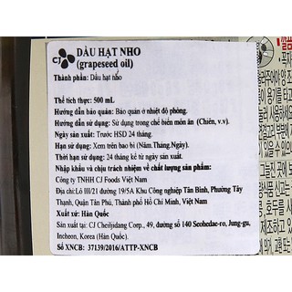 Dầu hạt nho Beksul (chai 500ml)