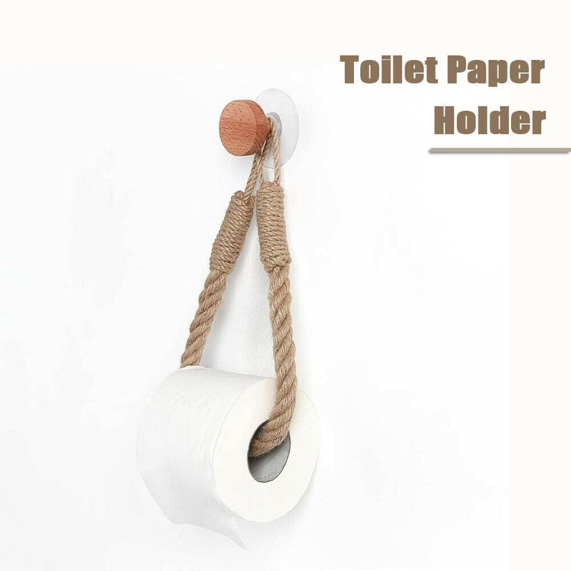 Japanese Style Hand-woven Lanyard Holder/ Vintage Hemp Rope Toilet Paper Holder/ Kitchen Wall-mounted Towel Storage Holder/ Bathroom Punch-free Roll Paper Holder