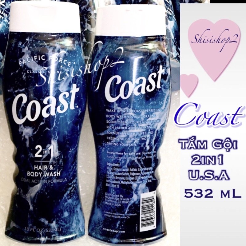 Tắm gội Coast Mỹ 2in1 532mL