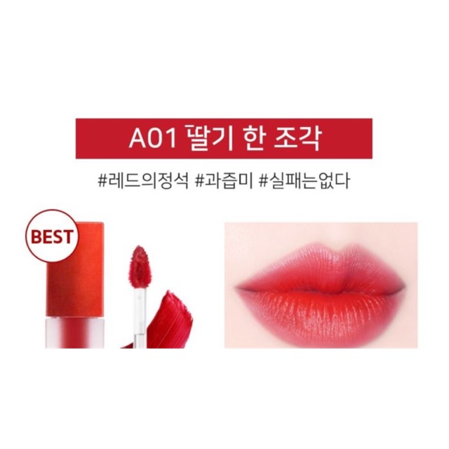 Son black rouge air fit velvet tin - màu A01 - đỏ dâu - hàng nguyên tem chính hãng Hàn Quốc