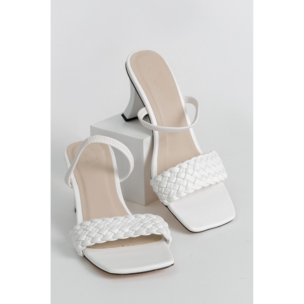 OLV - Giày Braided Strap Heels in White