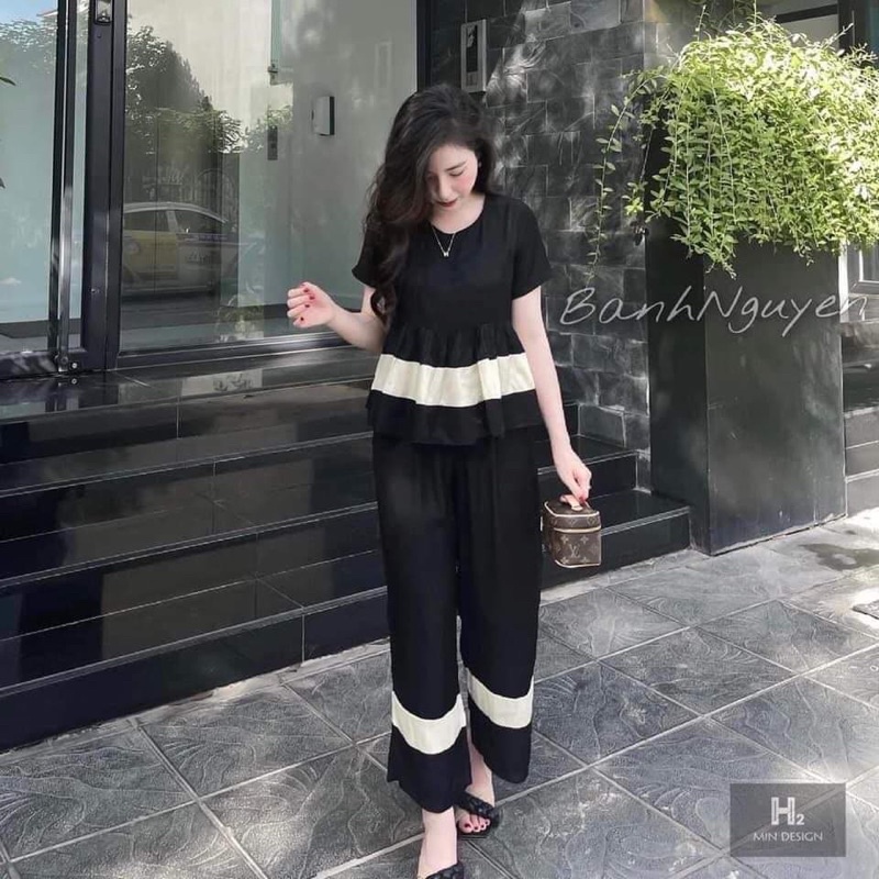 BỘ ÁO BABY DOLL PHỐI MÀU QUẦN SUÔNG CỰC XINH
