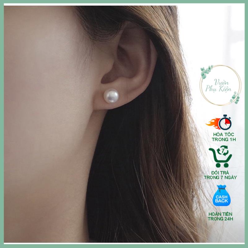 Bông tai hạt ngọc trai nhân tạo Khuyên tai tròn basic đơn giản phong cách Hàn Quốc