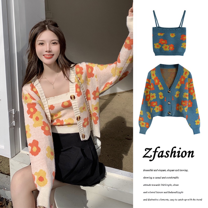 Áo Cardigan Dệt Kim Tay Dài In Hoa Mùa Thu Cho Nữ (Bán Riêng Biệt)