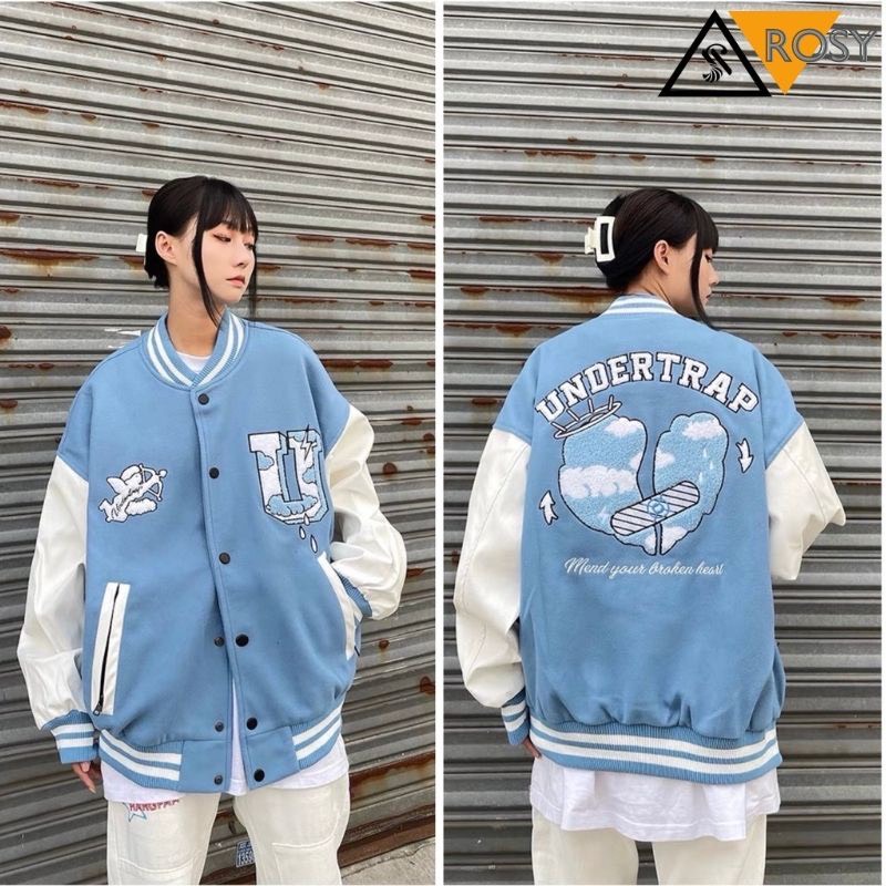 [ SẴN HÀNG +GIÁ RẺ ] Áo khoác bomber Nam Nữ màu xanh chữ U Chất nỉ COTTON dày dặn,Hình in thì siêu hót