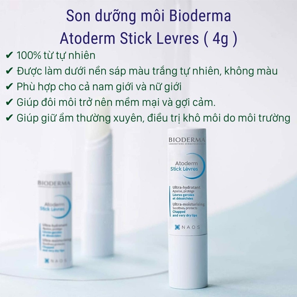 Son Dưỡng Không Màu BIODERMA Atoderm Levres Stick Hydratant NAO+ Làm Hồng Mềm Môi ( 4g )