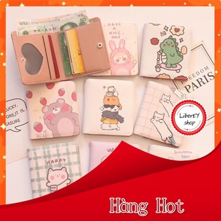 [ hot sale ] Ví Dáng Vuông Gấp Đôi Nhỏ Gọn Da Sần Hình Cute Ngộ Nghĩnh
