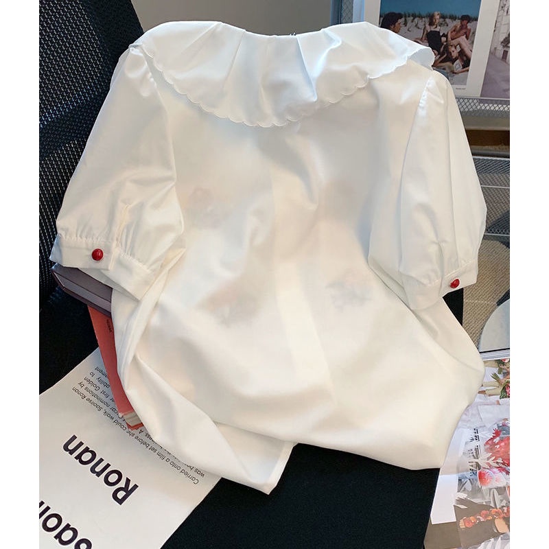 Set 6 Áo Sơ Mi Trắng Tay Phồng Cổ Búp Bê Thêu Họa Tiết Phong Cách Pháp Thời Trang Mùa Hè Dành Cho Nữ 2022