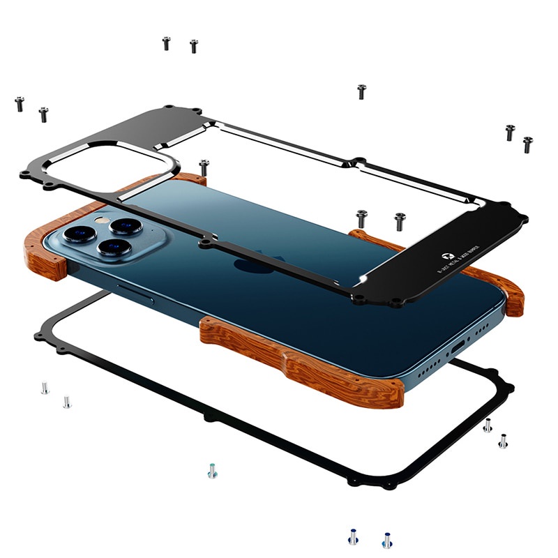 R-Just Ốp Điện Thoại Kim Loại Nhôm Phối Gỗ Chống Sốc Cho Iphone 13 Pro Max 12 Pro Max 12 Mini 11 Pro Max