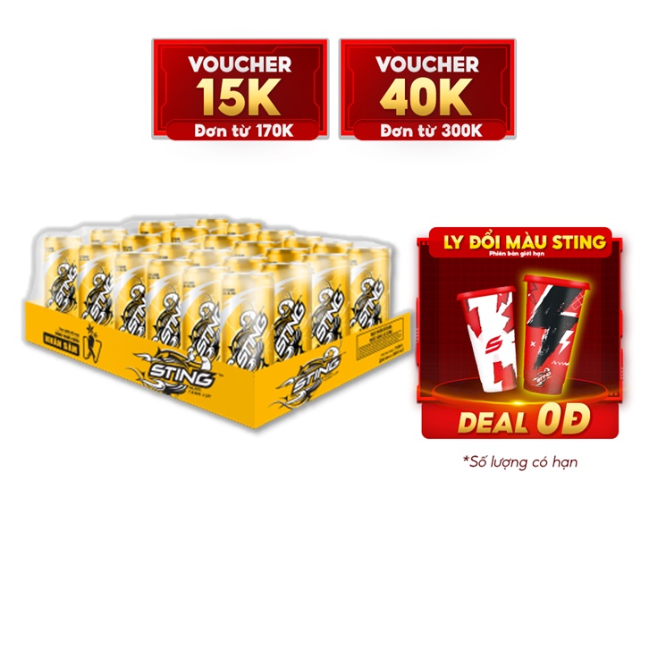 Thùng 24 Lon Nước Tăng Lực Sting Vàng (320ml/lon)