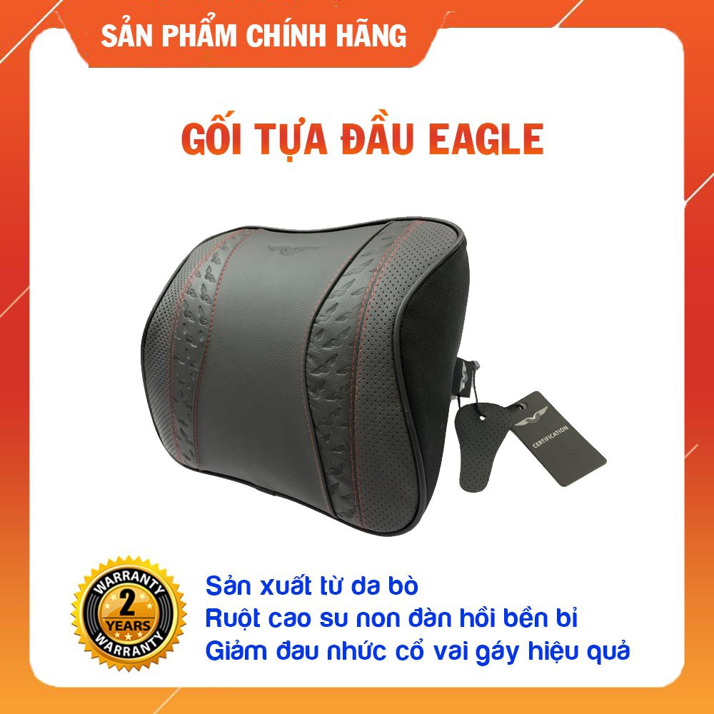 Gối tựa đầu ô tô cao su non bọc da bò thật chính hãng eagle - cho ghế oto, gh