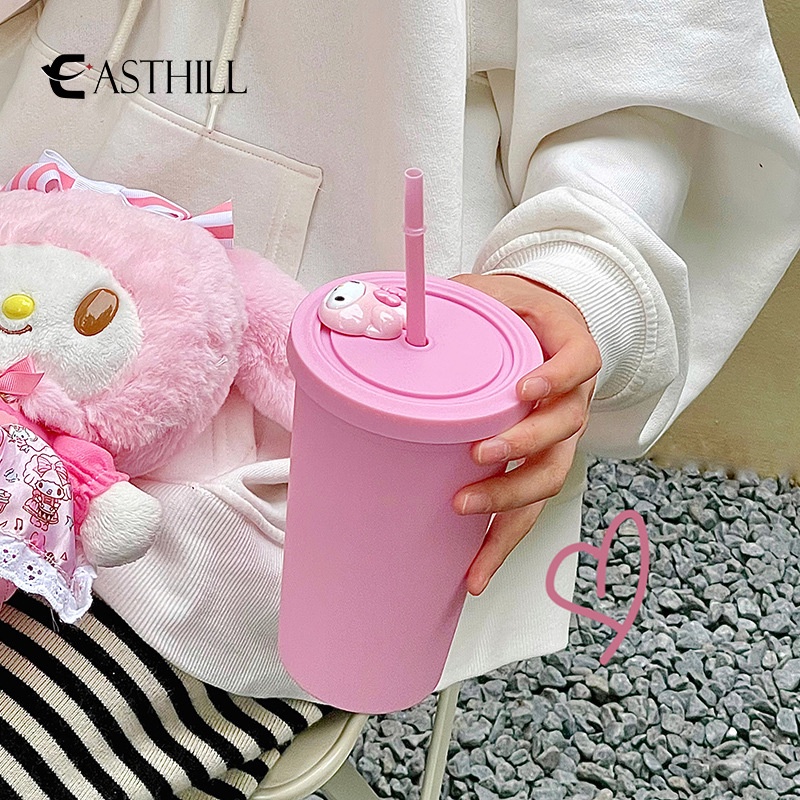 Easthill sanrio Bình Nước Nóng / Lạnh Nhiều Màu Sắc Họa Tiết Hoạt Hình my melody cinnamoroll kuromi pc dog Có Nắp Đậy Ống Hút Đôi