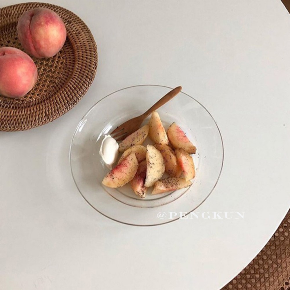 Đĩa Tròn Bằng Thủy Tinh Cường Lực Trong Suốt Chịu Nhiệt Phong Cách Hàn Quốc